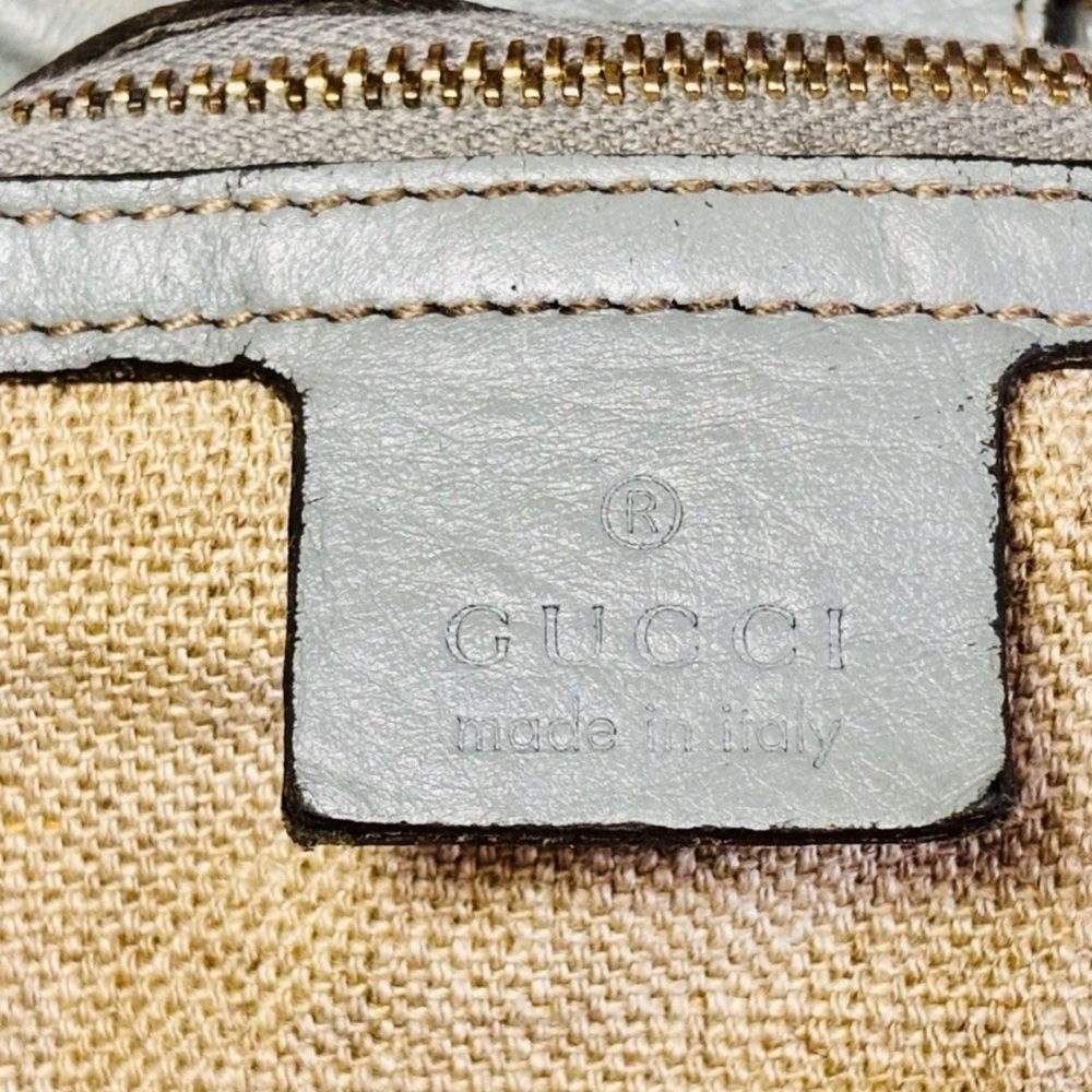AUTHENTIC GUCCI PELAM GRAY STUDDED LEATHER SHOULDER BAG LARGE SLOUCHY GOLD HW - Picture 4 of 12